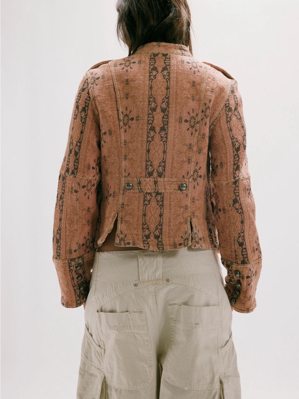 NWOT Free People Lotty 100% Cotton Jacquard Band Jacket Dusty Rose XS - Picture 5 of 14
